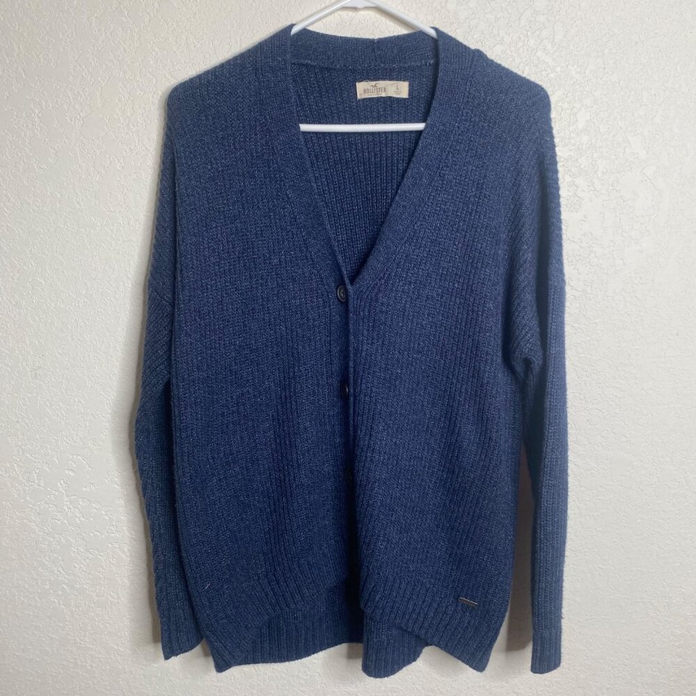 Hollister Cardigan Sweater Womens L Blue Button-Up Cotton Blend Preppy Grandmaco